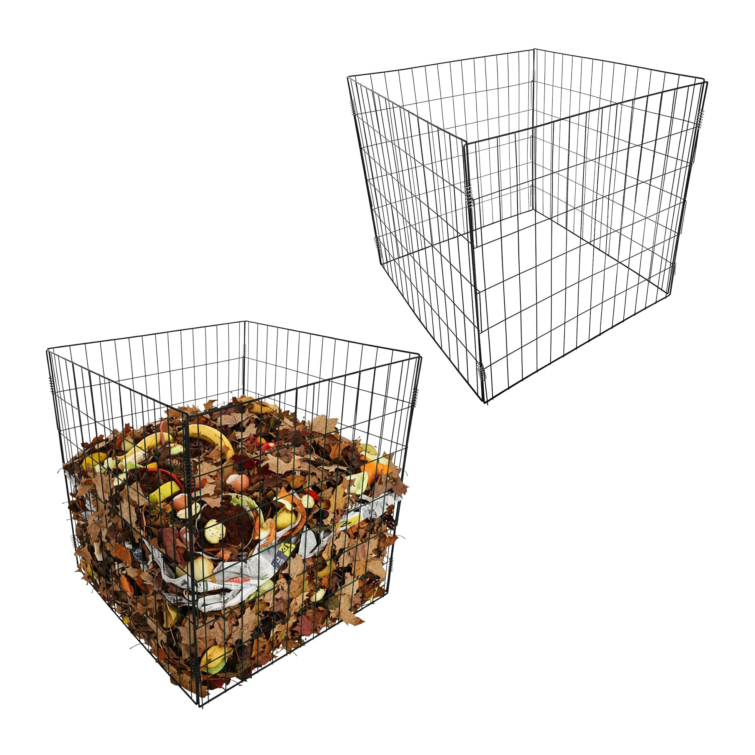 Relaxdays Composteur en métal, Lot de 2, 76x76x76 cm, Fil Acier thermolaqué, Jardin, Noir