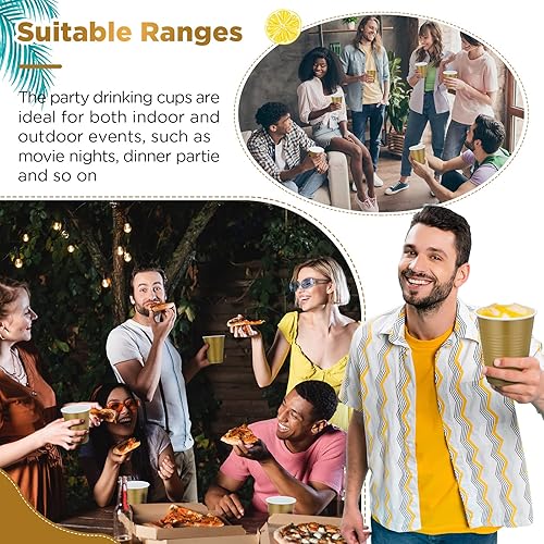 Miniatura 5 de Zubebe Paquete de 100 vasos dorados de 18 onzas, vasos de plástico desechables grandes para bodas, fiestas de graduación, servicio de sabor de