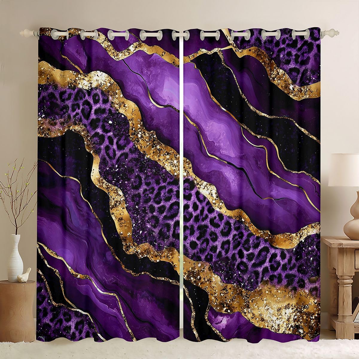 Homewish Lot de 2 Rideau Occultant 117x137cm Léopard Marbré Impression