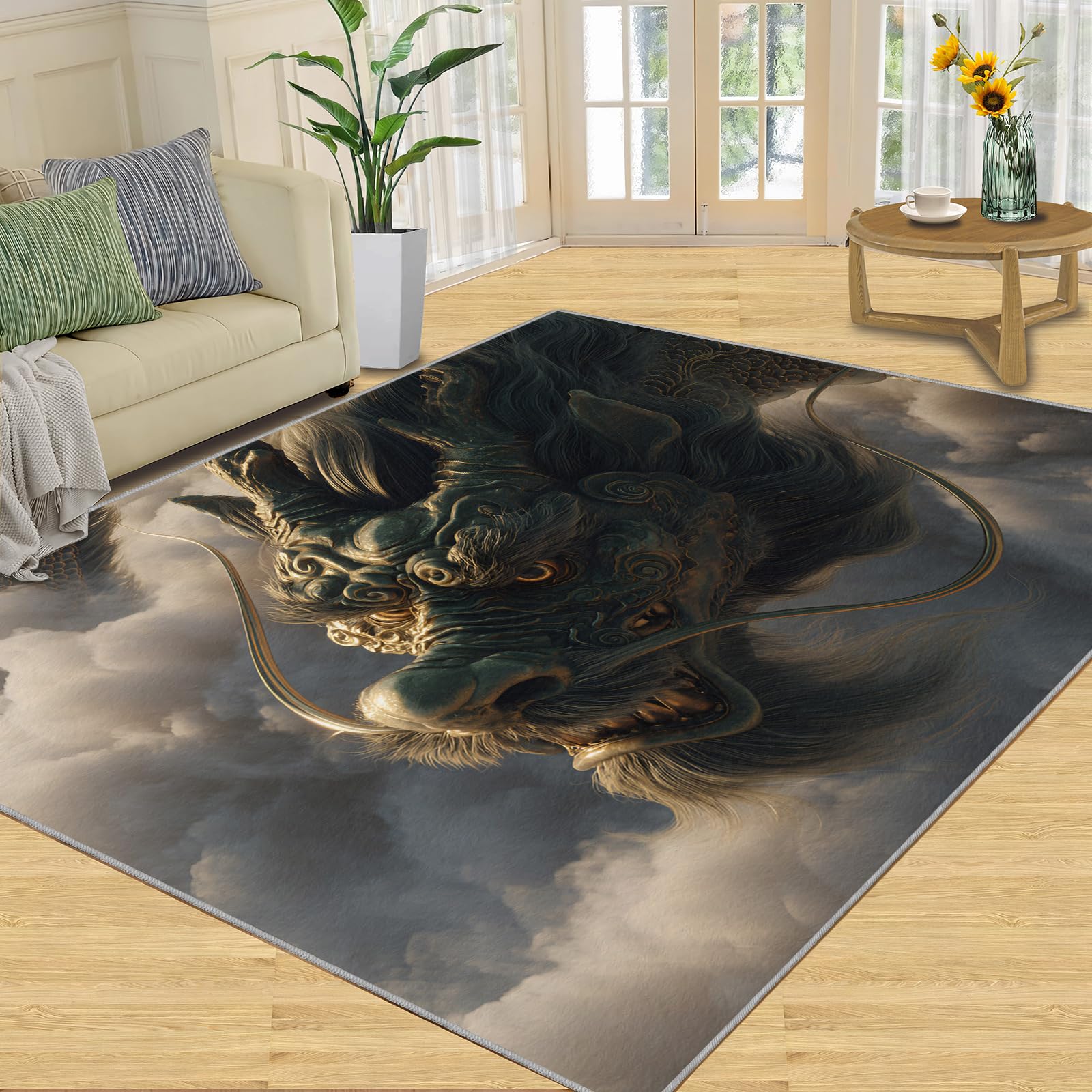 Tapis de salon réaliste dragon nuages tapis d'intérieur lavable antidérapant