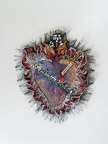 Miniatura 5 de moks179(p) Flower patches Sacred Heart milagro Embroidered patches Sew on
