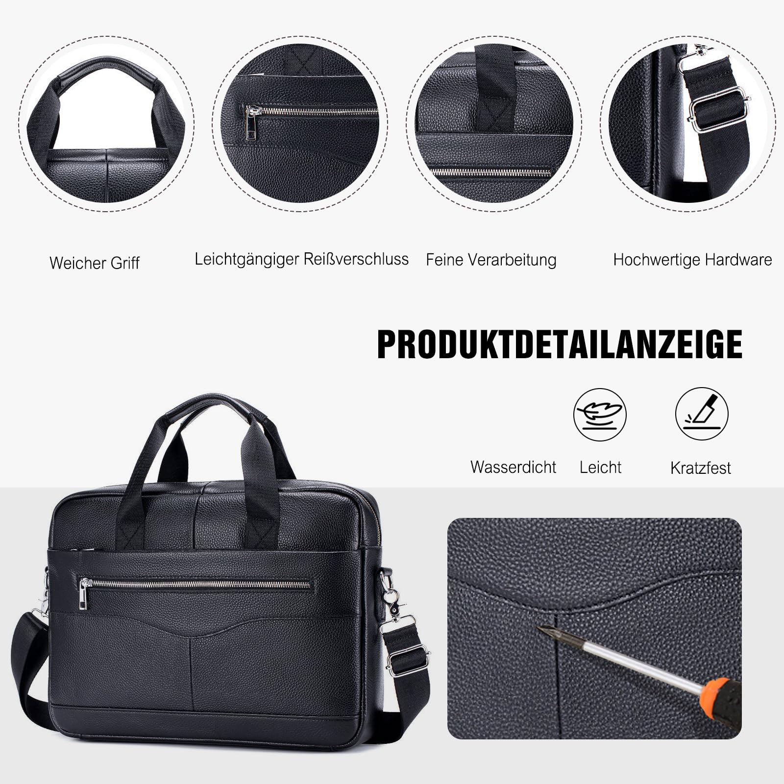 FANDARE Retro Leder Aktentasche Herren Business Henkeltasche Dokumententasche Geschäftstasche Messenger Handtasche Mappe Aktenkoffer Umhängetasche für Arbeit und Reisen Crossbody-Tasche