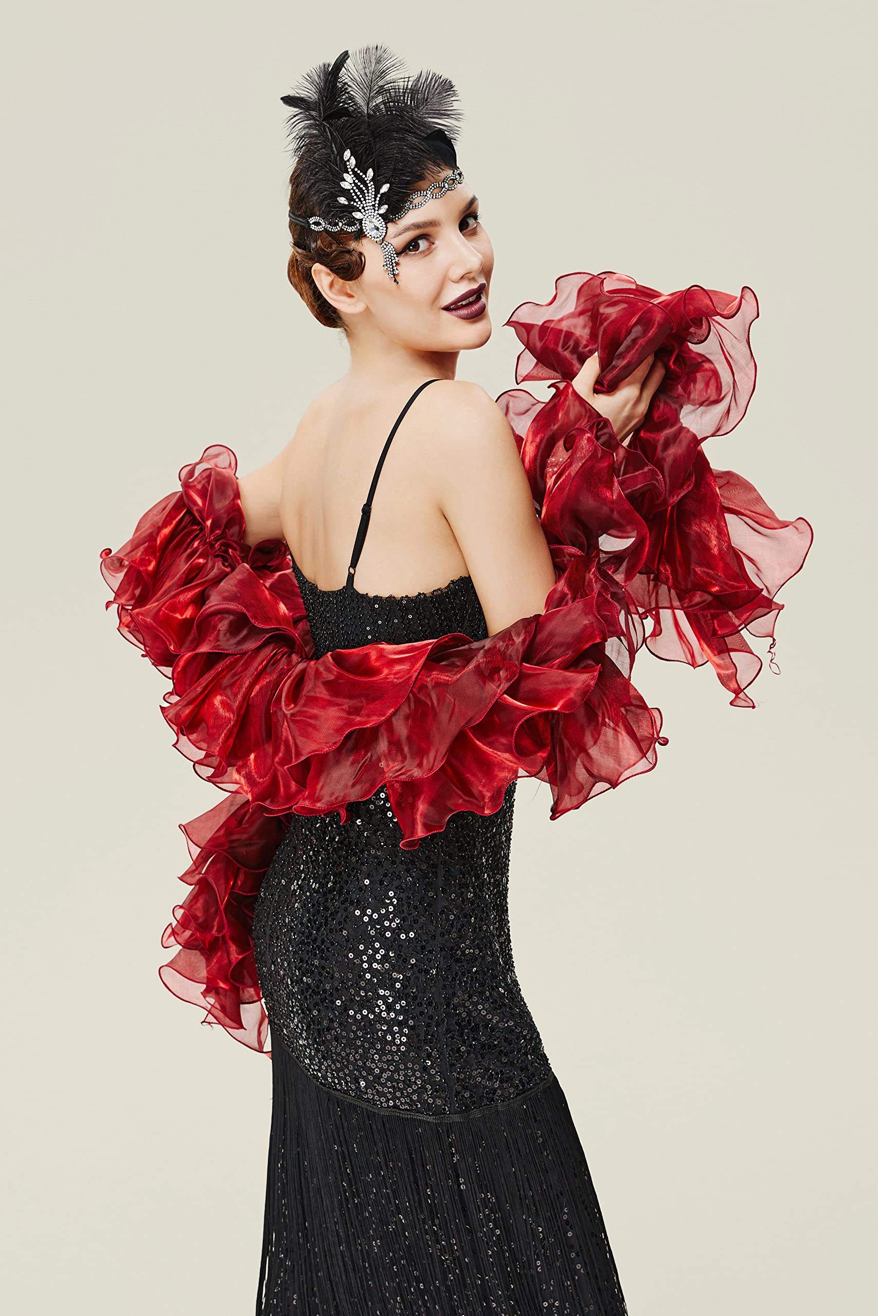 BABEYOND Chandelle Boa Vintage Boa - 100g 3.25ft Gatsby Organza Boa 1920s Flapper Accessories: Wine Red