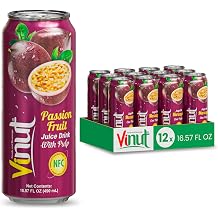 VINUT Passion Fruit Juice Drink with Pulp Maracuya, 55% Juice, NFC, Sweet & Tart Flavor, 16.57 Fl Oz 490mL Can Pack of 12