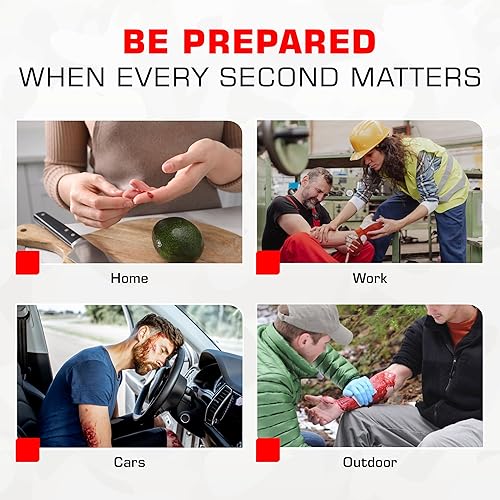 Miniatura 6 de Paquete de cremallera para control de sangrado con QuikClot, Celox, almohadillas de gasa, vendaje triangular, toallitas BZK, guantes de nitrilo,