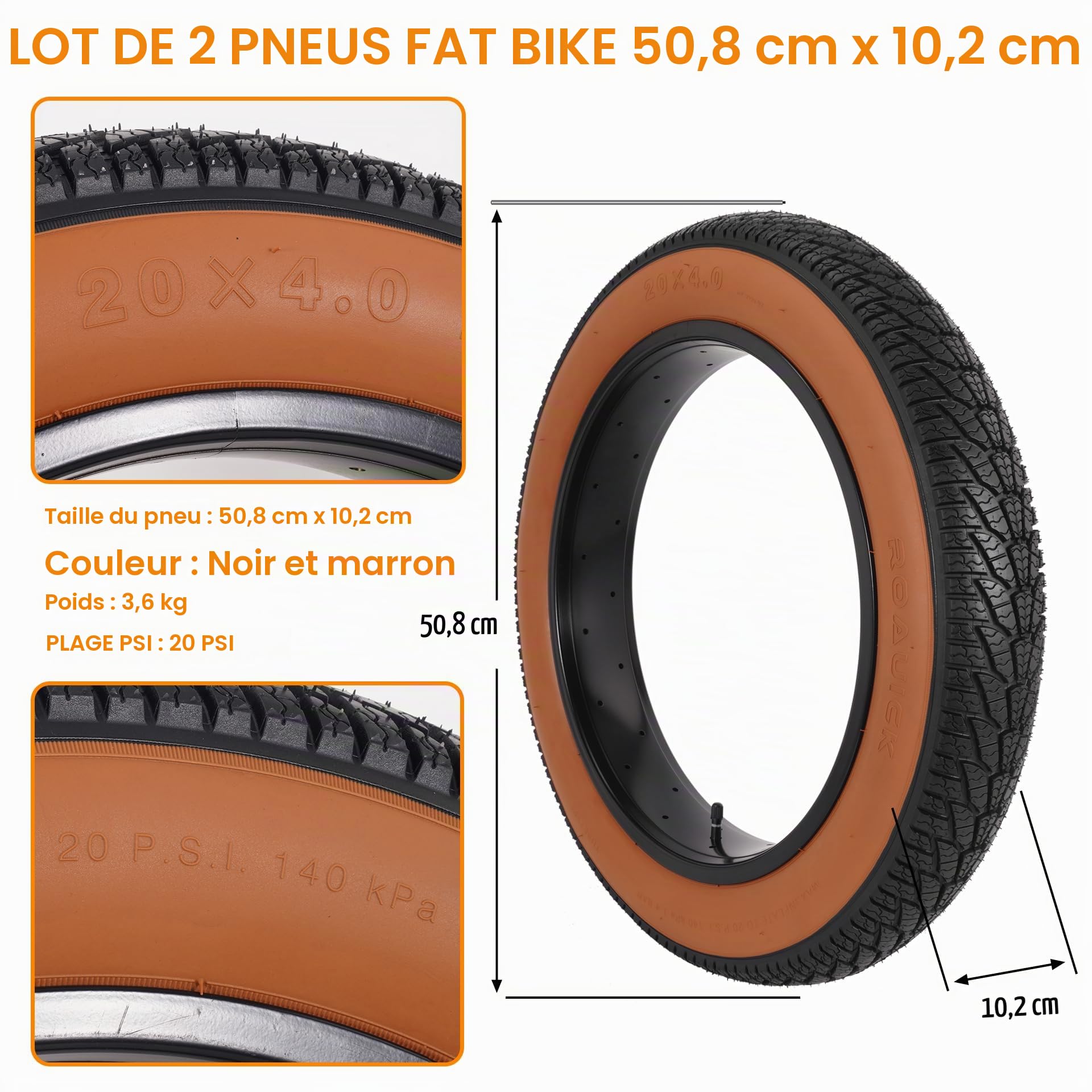 2-Pack 20x4.0 Fat VéLo Pneu, 20 Pouce Montagne Pneus De VéLo & Les Tubes Ensemble, Pliage Remplacement Pneus De VéLo avec Pneu Les Leviers pour Hors Route, VéLo éLectrique