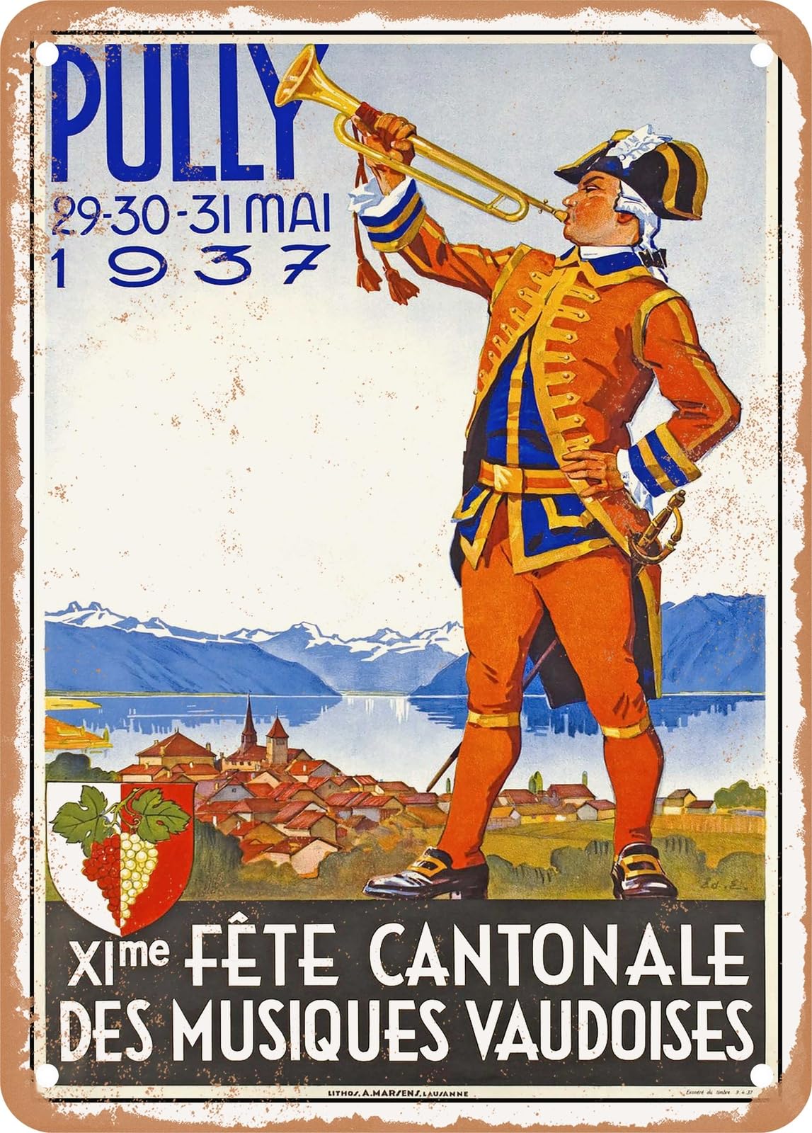 METAL SIGN - 1937 Pully, May 1937 Eleventh Cantonal Festival of Vaudois Music home decor