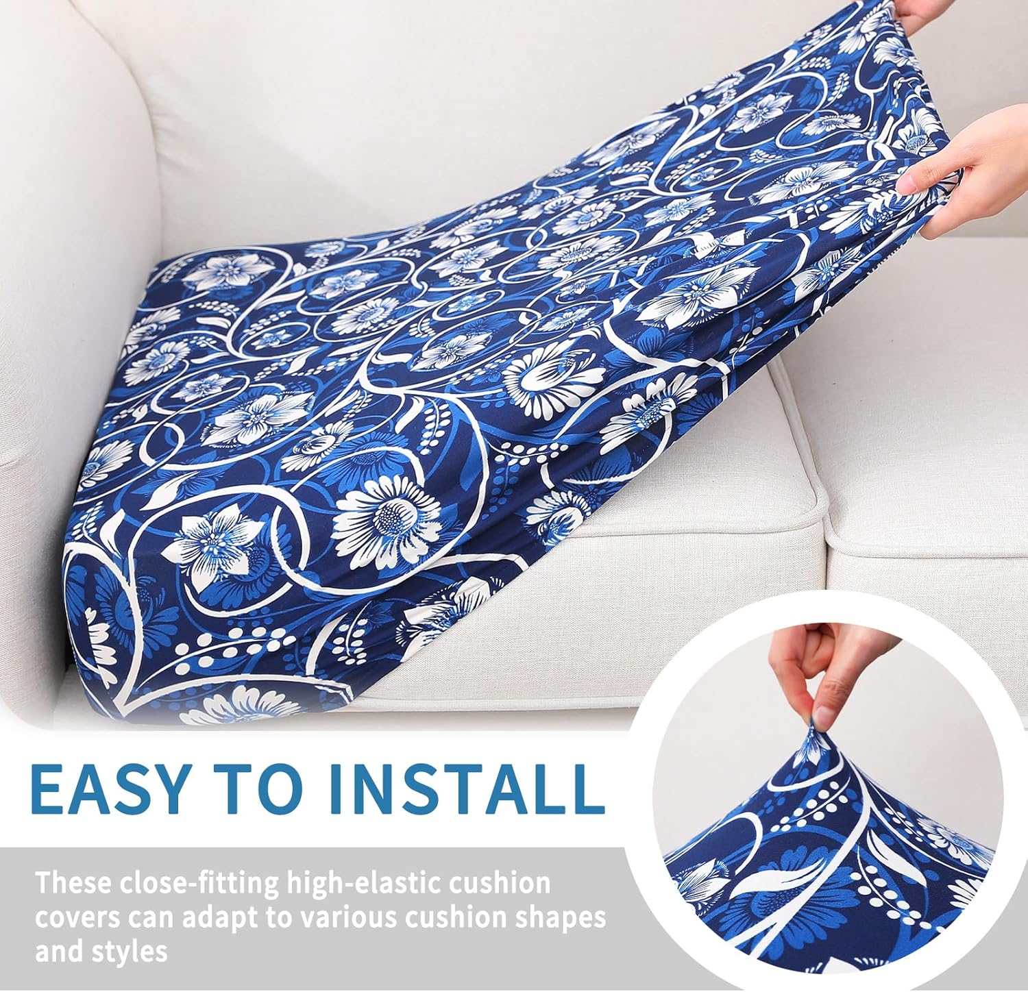 hyha Printed Couch Cushion Covers, Floral Sofa Covers Washable for 3 Cushion Couch, Stretch Pattern Outdoor Cushion Covers for Patio Furniture with Elastic Bottom(3 Packs, Baroque)