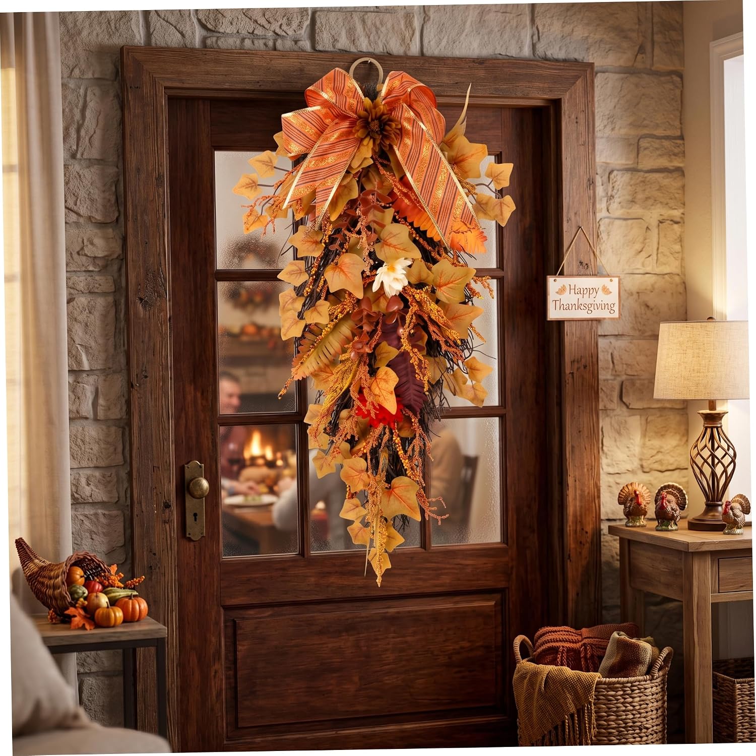 Faux Hanging Plants, Rich Harvest Fall Swag Front Door Decor