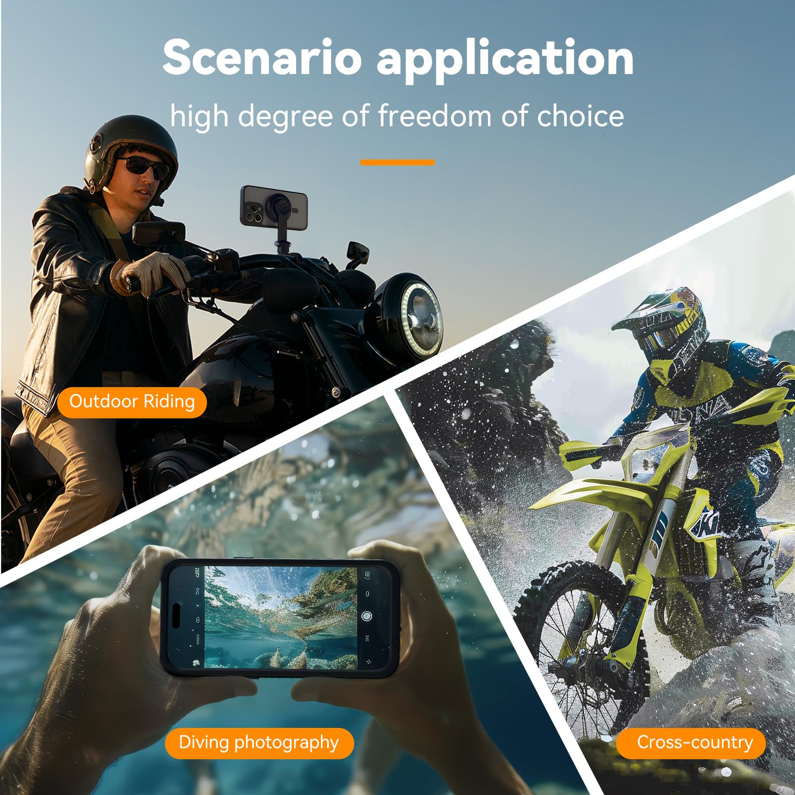 TELESIN ° Supporto per telefono da moto per iPhone 16 Pro, magnetico, con smorzatore di vibrazioni e fibbia in metallo [sblocco con un clic] con custodia magnetica per manubrio da 25 e 28 mm