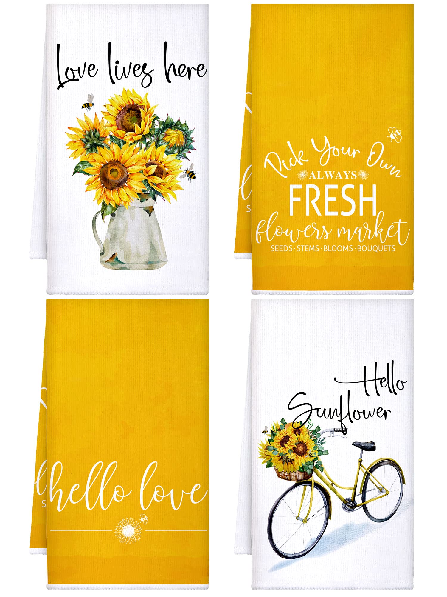 Torchons tournesol absorbants (lot de 4, 40x61 cm) pour décoration de cuisine