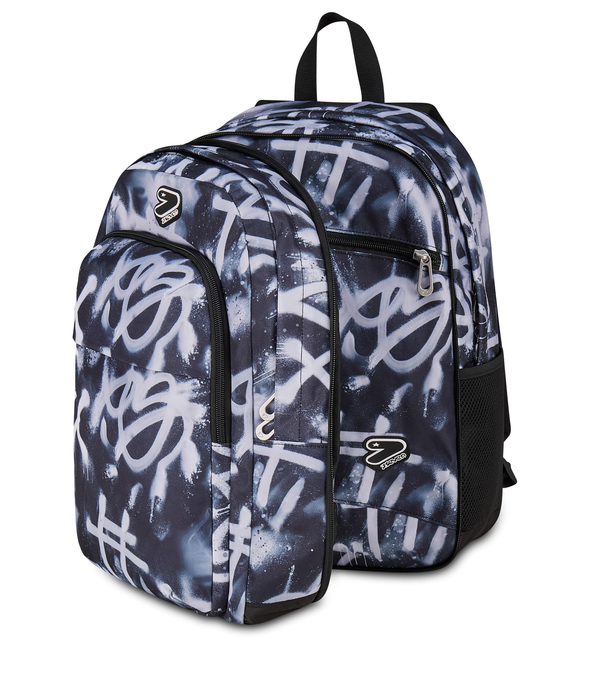 Seven Zaino Scuola The Double Pro XXL Detach, Nero, 34 L, Doppio Scomparto, Cuffie wireless incluse, Zaino Staccabile e reversibile, Tasca porta pc, Tasche multiuso, Scuola media e superiore, Ragazzi