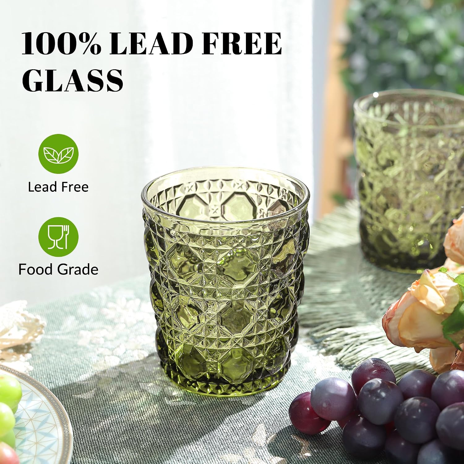 Joeyan Vintage Small Drinking Glasses,Green Colored Water Glass Tumbler image 4