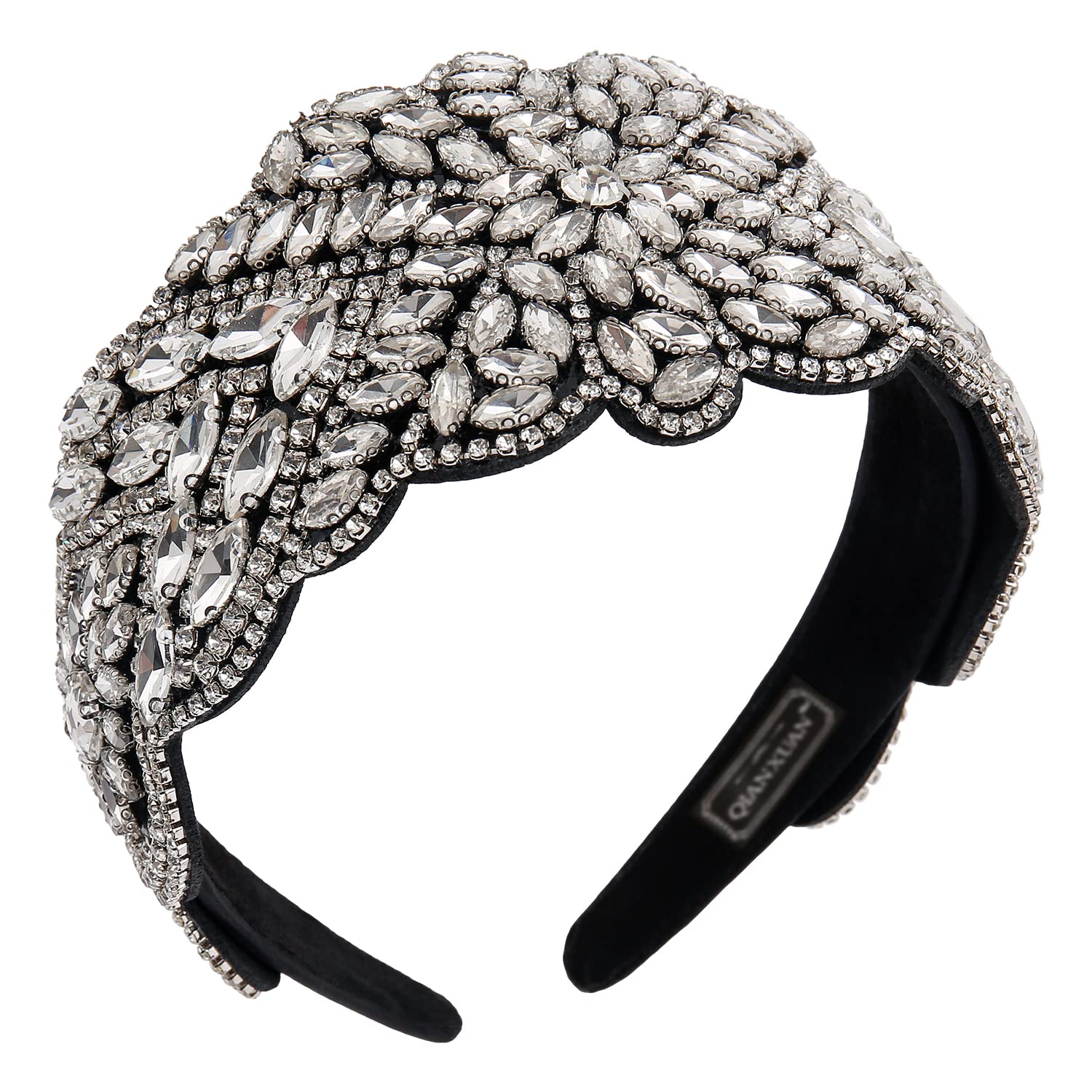 QIANXUANSolid Color Wide Headbands For Women Diamond Rhinestone Headbands For Women Top Knot Headband Crystal Handmade Girls Hair Accessories Glisten Fashion Jewelry Hairband