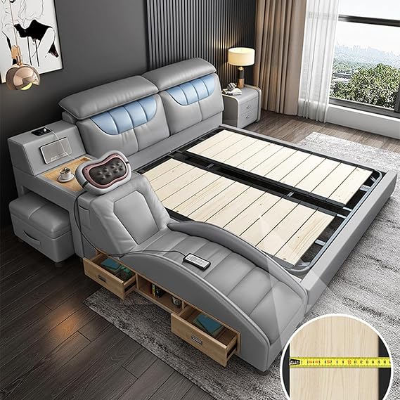 OUDINI Twin Bed Frames, with Storage Headboard and Charging Station, Smart Bed Massage with Storage Drawers, No Box Spring Needed