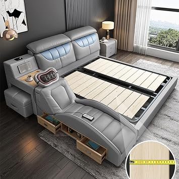 OUDINI Twin Bed Frames, with Storage Headboard and Charging Station, Smart Bed Massage with Storage Drawers, No Box Spring Needed