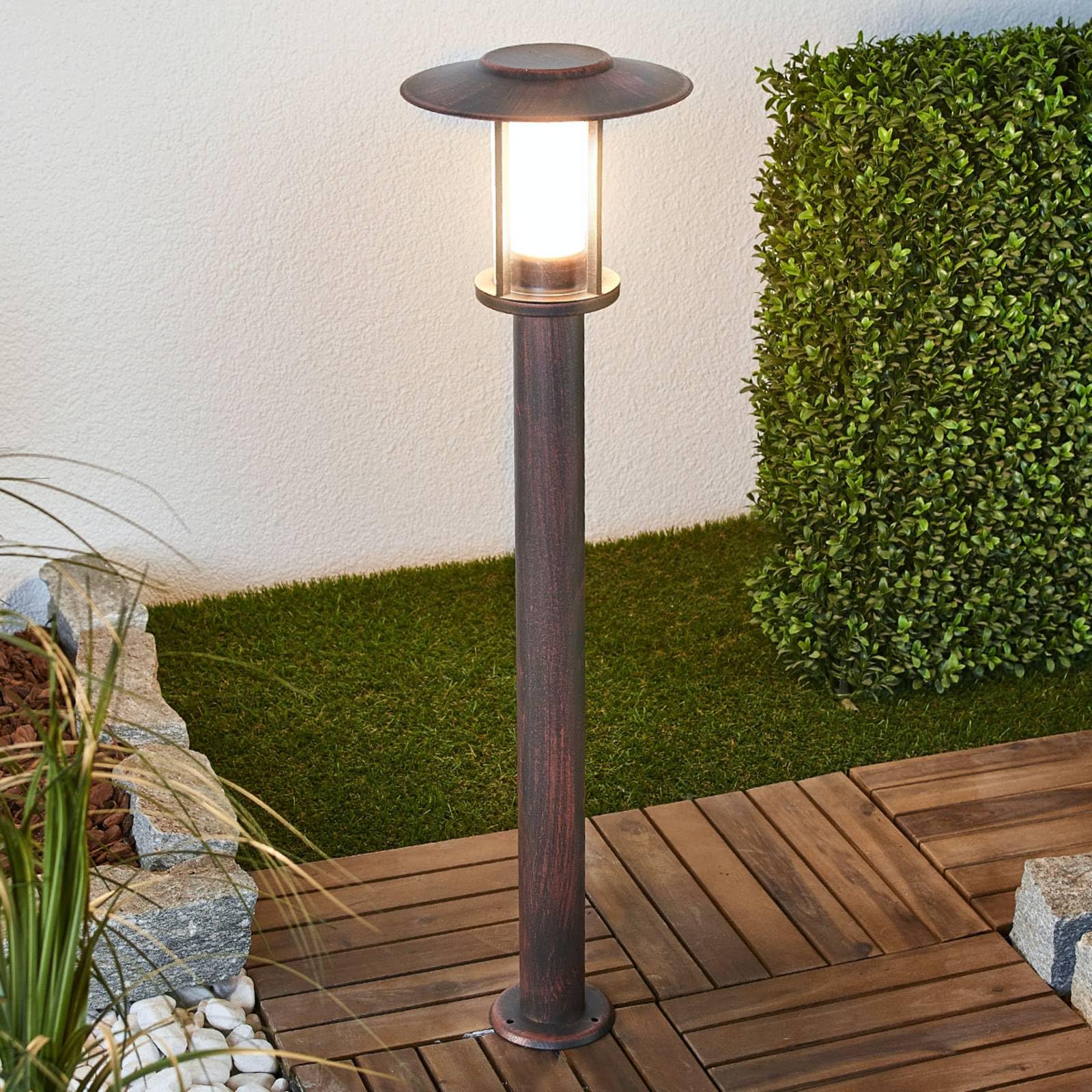 Lindby Bombillas LED baliza de jardín en óxido, transparente, lámpara