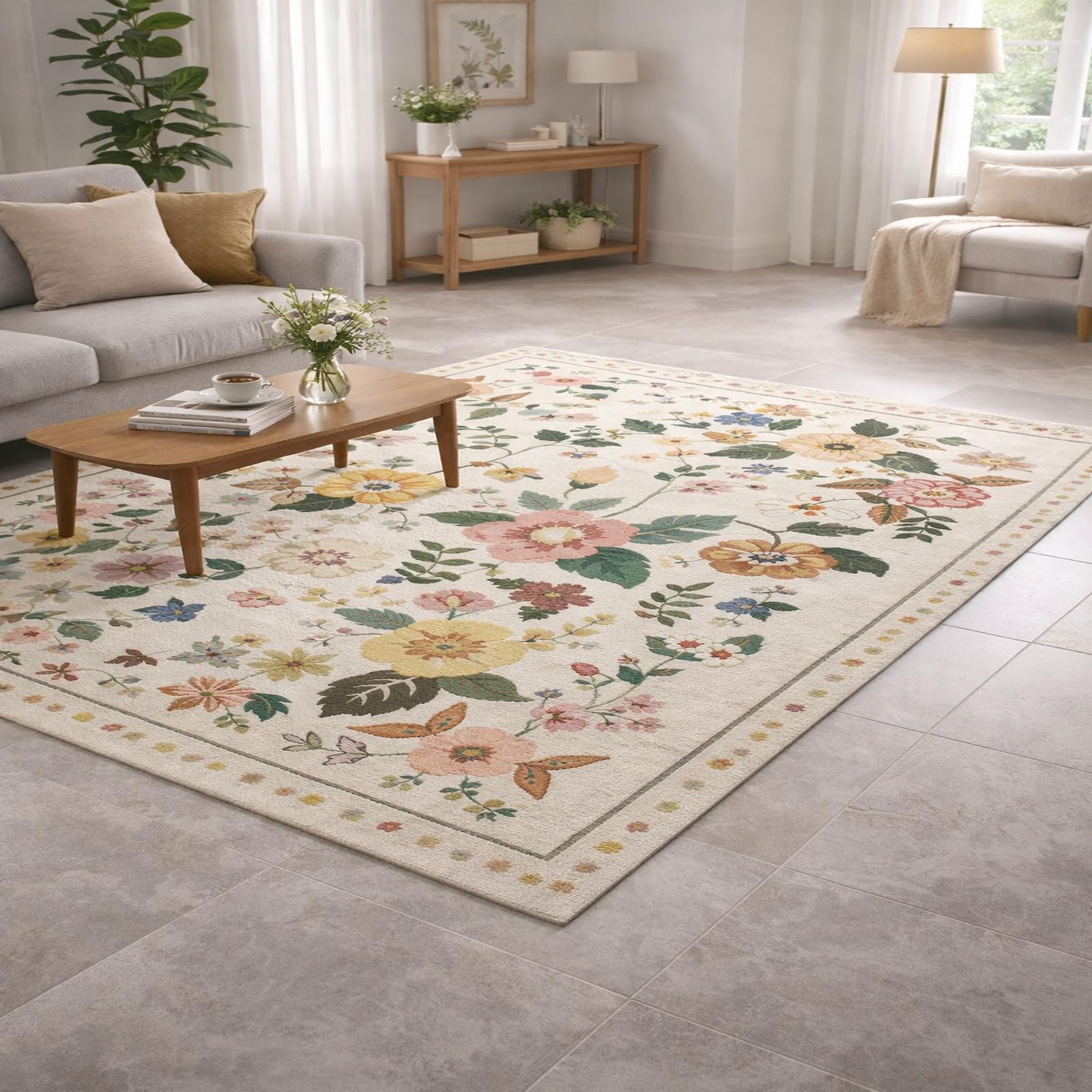Tapis de salon 200x300 cm motif floral moderne multicolore isolant