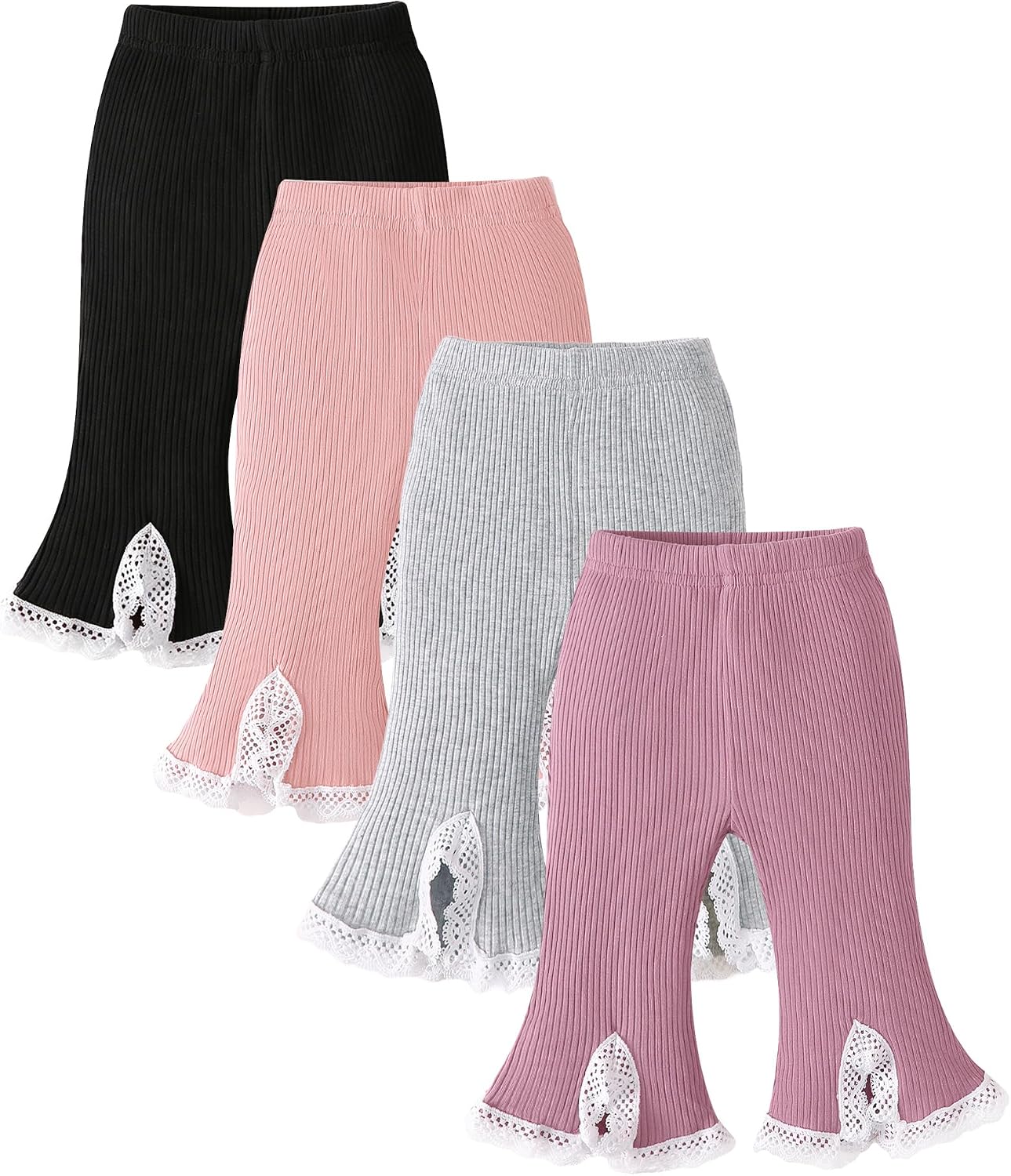 Baby Girl Pants 3-24 Months Baby Leggings 2-3T Toddler Girls Bottoms 4-Pack Soft Cotton Ribbed Stretchy Flare Pants