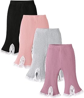 Baby Girl Pants 3-24 Months Baby Leggings 4 Pack Girls Bottoms | Fall Winter Baby Girl Bell Bottoms,Soft Cotton,4 Pcs Ribbed Stretchy Flare Pants,Solid Colour,Casual Cute Baby Leggings