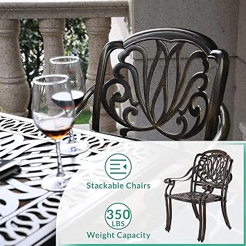 2-Piece Outdoor Bistro Dining Cushioned Chairs, All-Weather Cast Aluminum Dining Chair Set, Patio Bistro Chairs for Balcony, Lawn, Garden, Backyard, Antique Bronze
