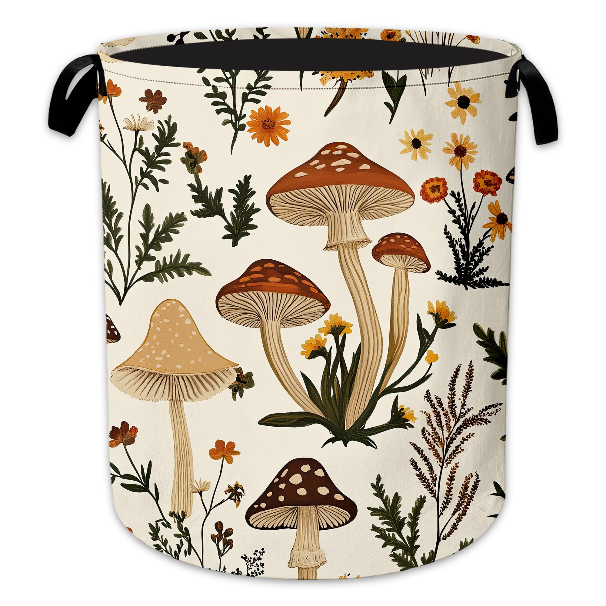Mushroom Flower Laundry Basket, Foldable Oxford Cloth Botanical Garden Laundry Hamper with Handles, Tote Bag Clothes Storage Bucket for Laundry Room/Bathroom/Bedroom/Dormitories 20.8"x16"