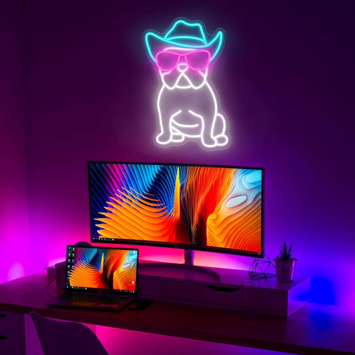 Cowboy French Bulldog Neon Sign for Wall Decor Cowboy Frenchie Wearing Glasses LED Neon Lights French Bulldog Decor Accessories Frenchie Decor French Bulldog Gifts,10.6x15.2 inches. - Image 4
