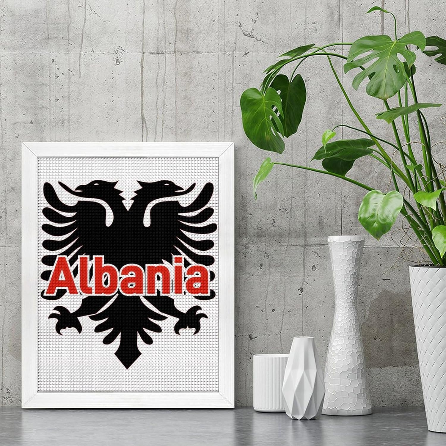 Albania Albanian Diamond 5D Painting Kits with Frame DIY Full Round Drill Gem Art Crafts for Home Wall Decor 16 X 20in White Wood 40 * 50cm