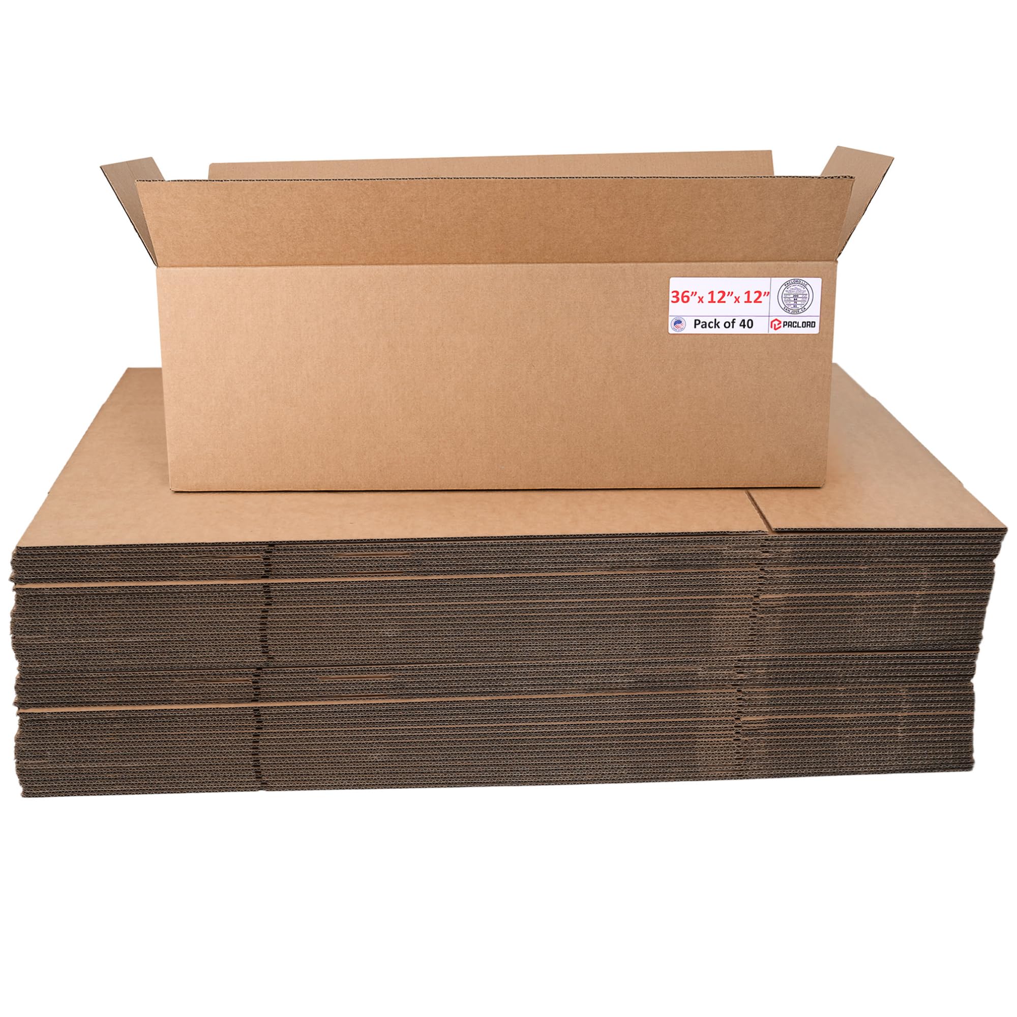 Tall Cardboard Boxes 12"L x 12"W x 36"H (Pack of 40) - USA-Made Packing Boxes for Moving, Shipping, or Storage - USPS, UPS, FedEx Approved - Professional Packing Supplies for Moving | USA-Made Packing Boxes for Moving, Shipping, or Storage - USPS, UPS, FedEx Approved - Professional Packing Supplies