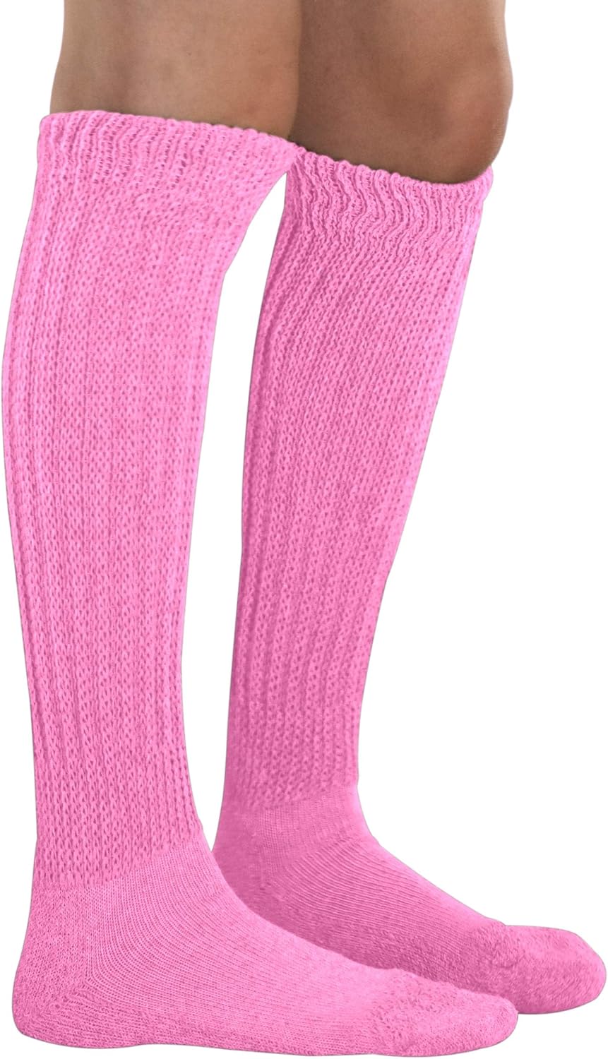 MDR Women's Extra Long Extra Heavy Slouch Socks - 12 Pairs Size 9-11 - Made in USA (12 Pink)