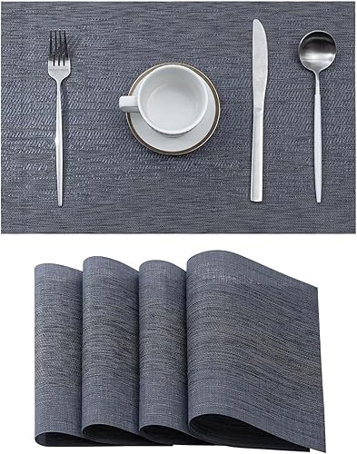 Leetaltree - Juego de 4 manteles individuales de mezclilla azul, resistentes al calor, antideslizantes, para mesa de comedor, lavables, duraderos,