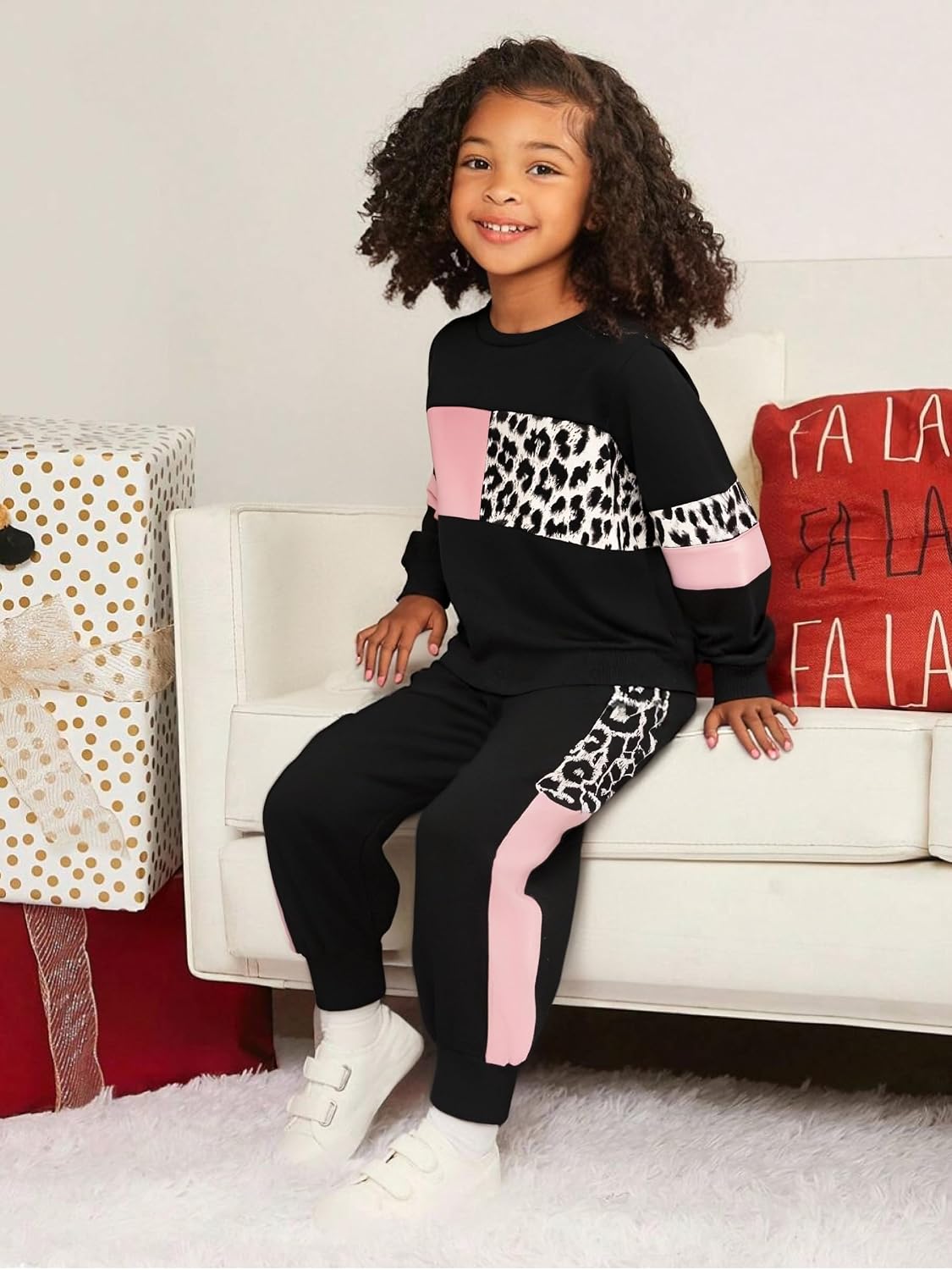 Tween Girl's Letter Print Top + Jogger Pants 2 Piece Casual Outfit Set Kids Fall Clothing, Sizes 6-14 Years