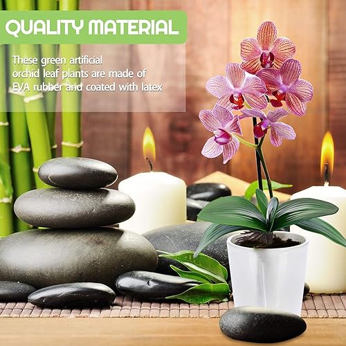 Miniatura 4 de Chuangdi 6 Pieces Faux Phalaenopsis Orchids Leaves Artificial Orchids Leaves Green Leaf Plants Green Faux Leaf Latex Cymbidium Stems for Flowers