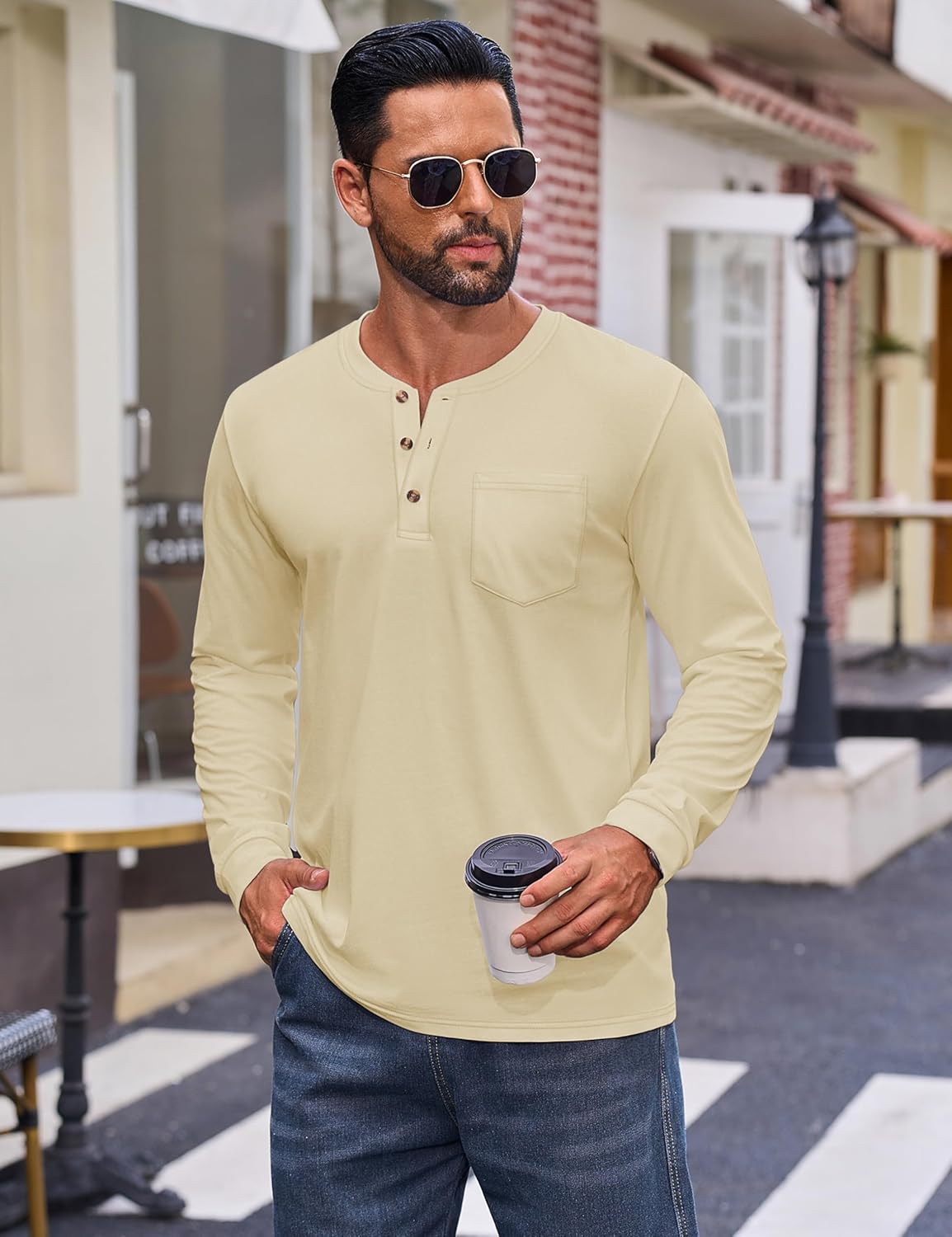 Cotrasen Mens Henley Long Sleeve Shirts Cotton Pocket Button T Shirts Casual Lightweight Plain Tops Fall Basic Tee - Image 2