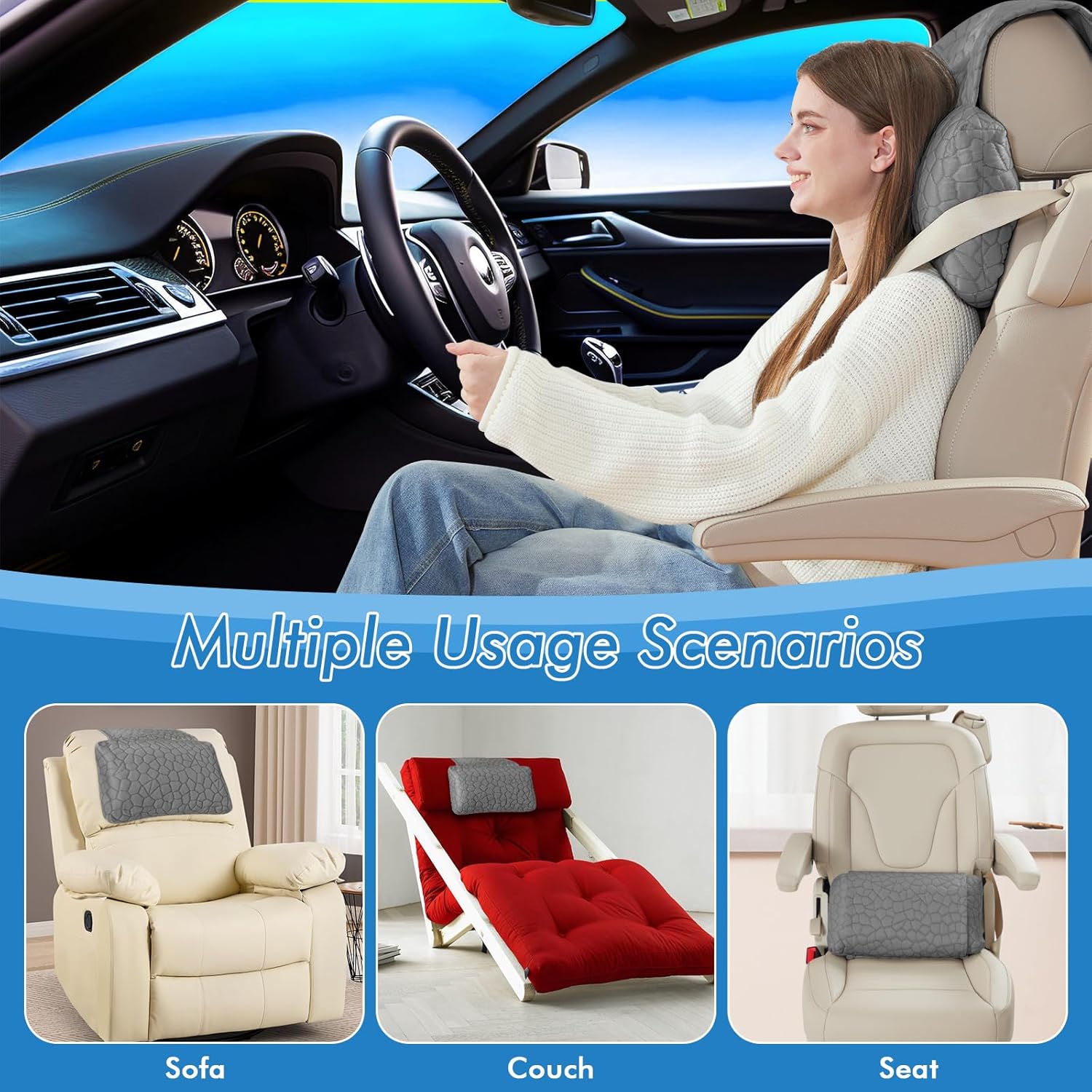 SUPA MODERN Adjustable Headrest Pillow for Recliners and Armchairs - Non-Slip Cooling Shredded Memory Foam Cushion for Neck Support and Pain Relief - Image 3