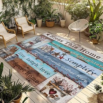 Outdoor Area Rug for Patio, American Country Star Barn Home Quote Camping Rugs Indoor Large Floor Mat 4x6ft, Vintage Wood Grain Outside Carpet for Deck RV Picnic Porch Backyard Bedroom