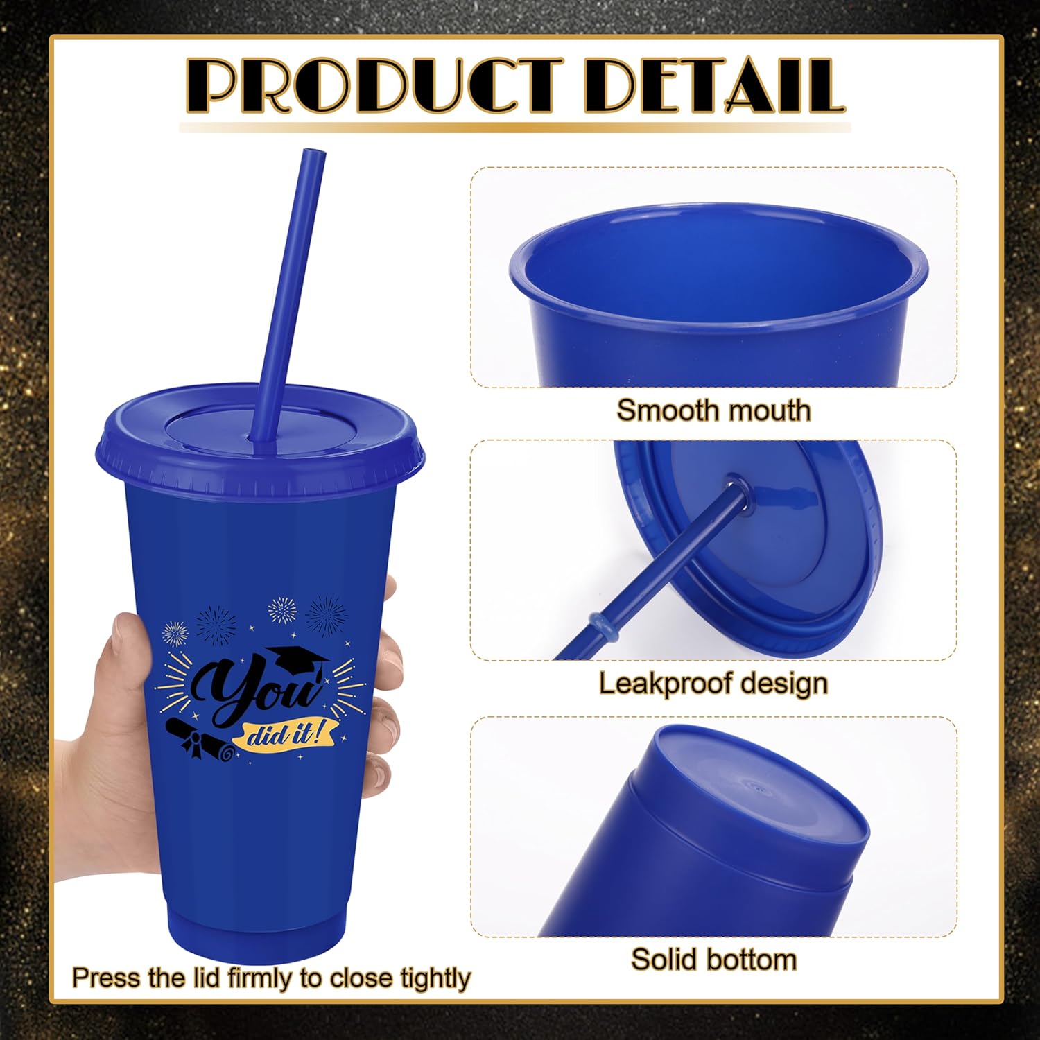 Kochorie 24 Pack 24 OZ Graduation Plastic Cups with Lids and Straws Reusable Party Cups Thick Plastic Congrats Grad Tumbler Bulk for Class of 2026 Graduation Party Supplies, Blue