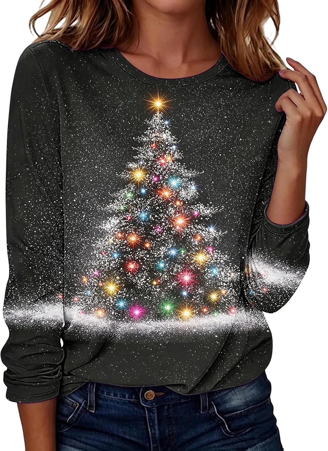 Christmas Snowman Snowflake Print Shirts for Women 3/4 Sleeve Top