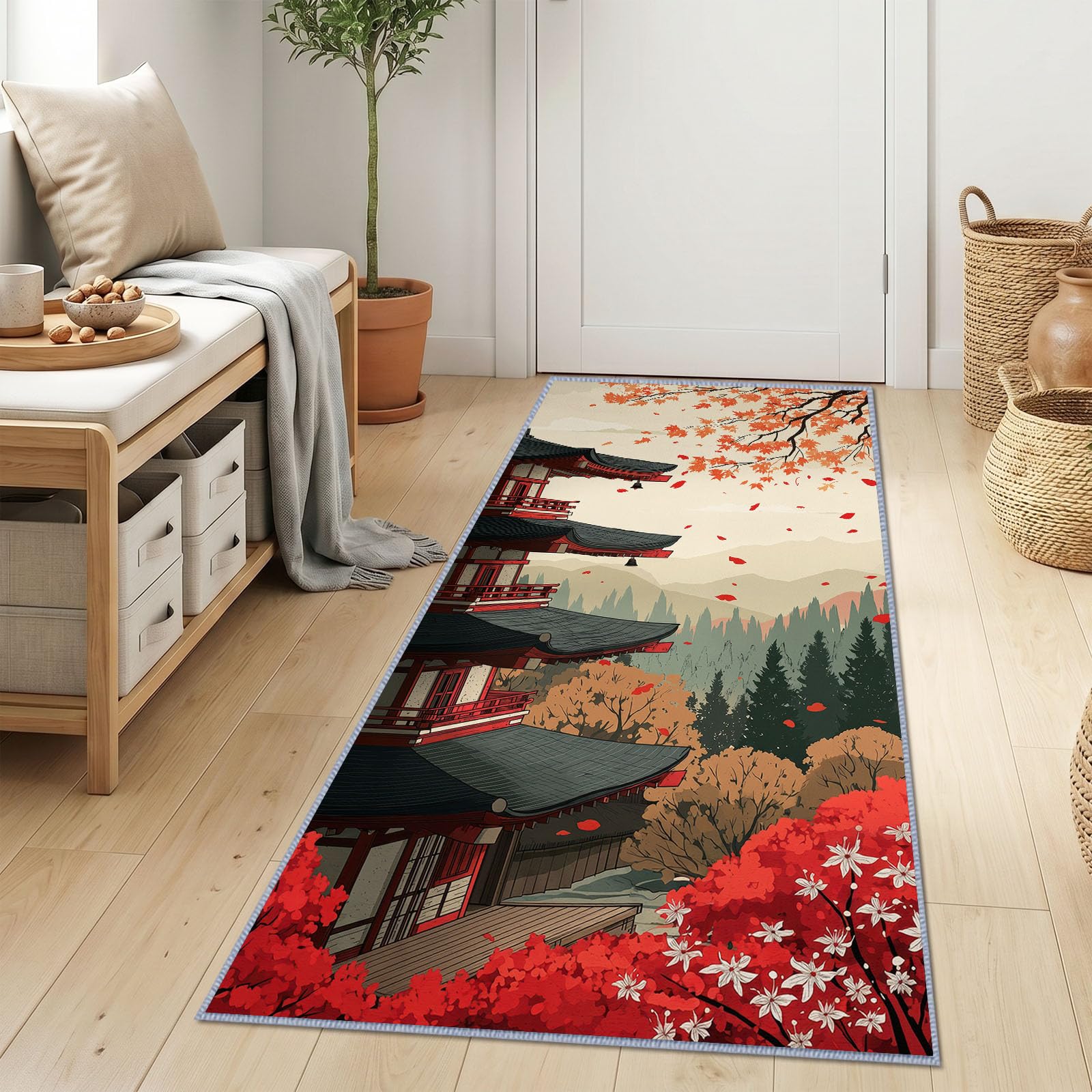 Paesaggio Pagoda - Tappeto passatoia con foglie d'acero rosse, 60 x 240 cm