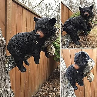 TOMPPY Black Bear Statue Up a Tree,Tree Faces Decor Outdoor,Garden Peeker Tree Hugger Outdoor Sculpture,Garden Decor Tree Hugger Faces for Trees Bear Cub Resin