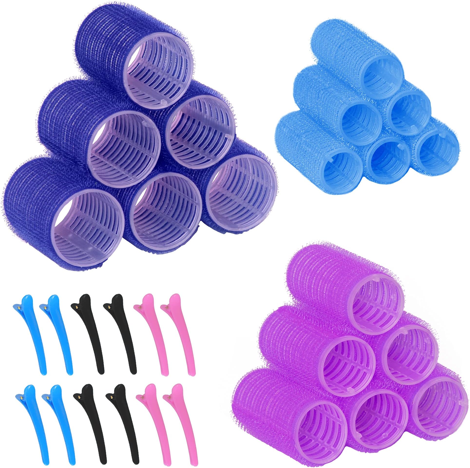 30Pcs Hair Rollers Set, 18 Pieces Self Grip Holding Hair Rollers Curlers 20 mm, 31 mm, 48 mm & 12 Pieces Duckbill Sectioning Clips for Salon Barber Hairdressing Hair Styling, Hair Roller