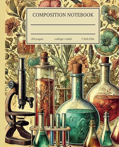 Composition Notebook College Ruled: Vintage Science Lab Tools Illustration | Cute Chemistry Aesthetic Journal For School, College, Office, Work | Wide Lined
