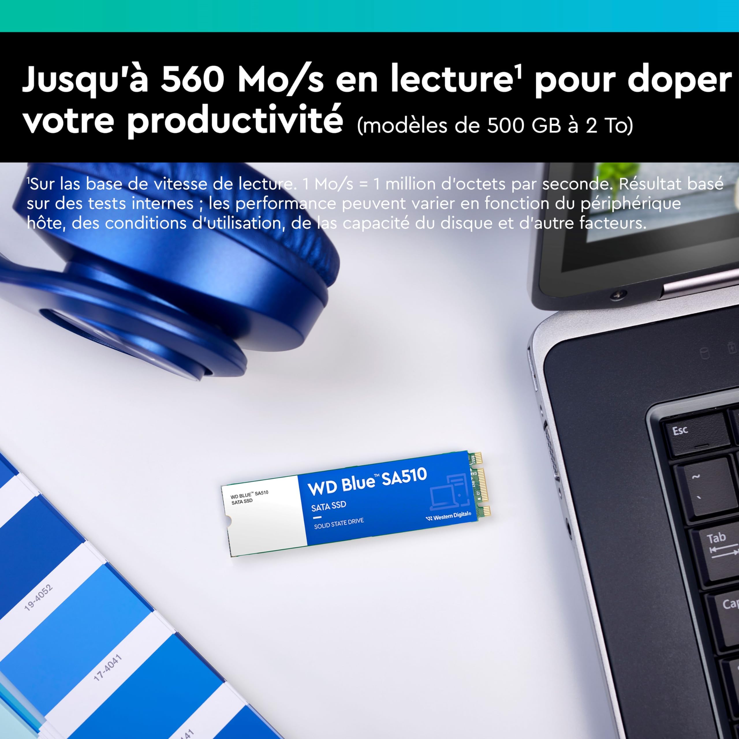 WD Blue SA510 M.2 SATA SSD 2 To (Jusqu'à 560 Mo/s de lecture, Disque SSD interne, Comprend Acronis True Image for SANDISK, Clonage de dique et migration) POWERED BY SANDISK