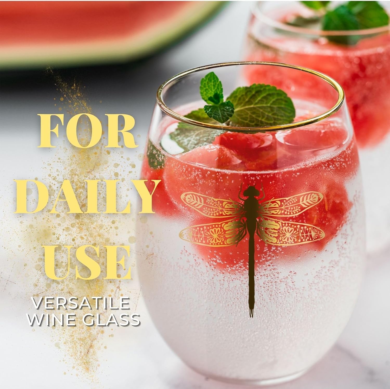 Onebttl Dragonfly Gifts for Women, 17OZ Stemless Wine Glass for Friends, Coworkers, Mom, Aunt, Grandma, Daughter on Birthday, Christmas, Gold - Image 3