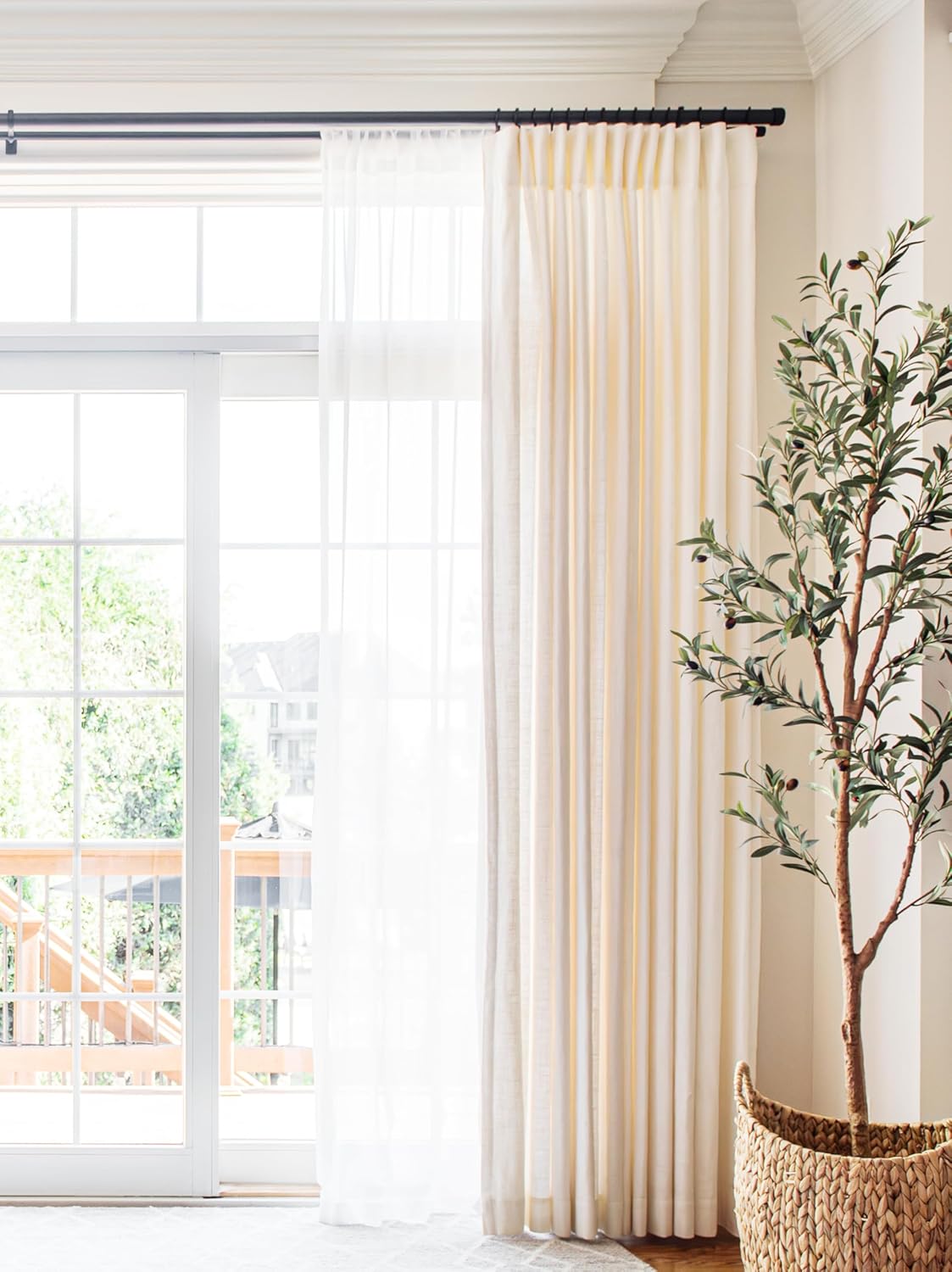 BlastHome® Non-Adjustable Luxury Double Curtain Rods for Windows, 1 ¼” Premium Rod Set, 8 foot Custom Fixed Length (Two Rods Connect on Both Front & Back for a Seamless Look), Brushed Dark Brown