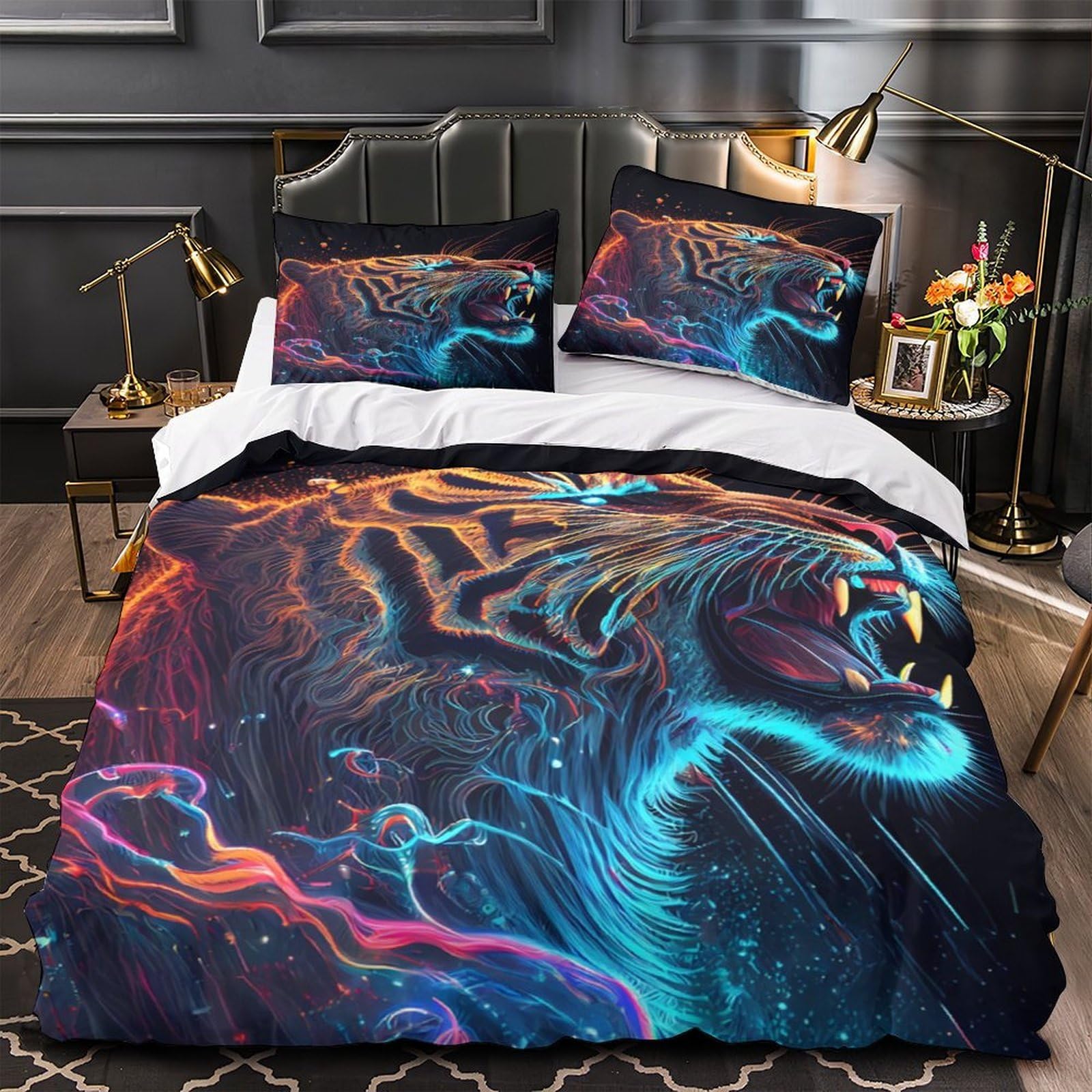 Housse de couette tigre hypoallergénique pour lit enfant 1 place