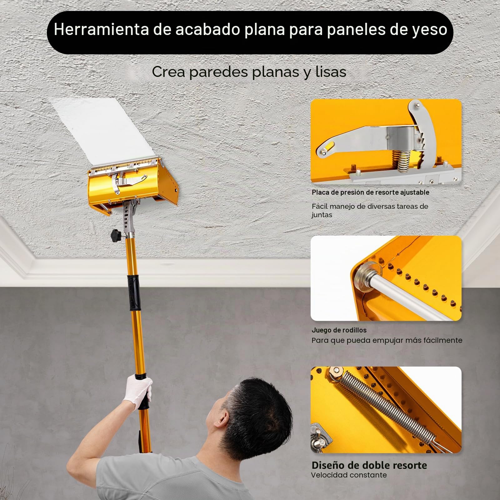 Caja de yeso plano para acabado de yeso, caja de acabado de yeso, herramientas de yeso, herramienta de caja de acabado plano con mango ajustable, para profesionales