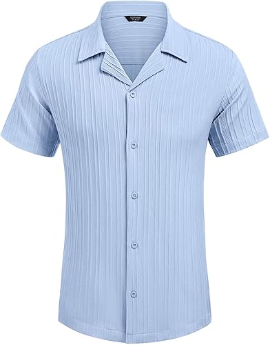 Miniatura 6 de COOFANDY Camisas casuales de manga corta con botones para hombre, camisa de playa con textura de moda para verano