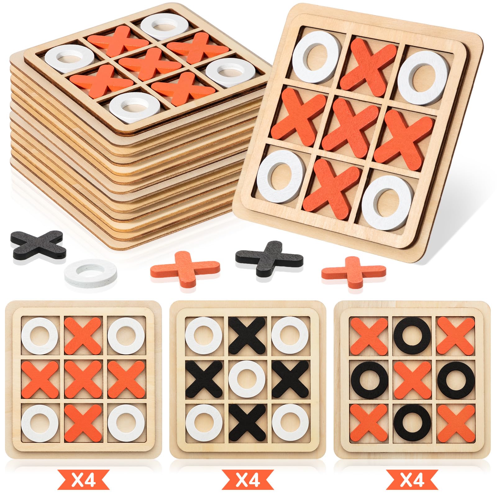 Libima 12 Pcs Wooden Tic Tac Toe Game Mini Family Board Games Classical Puzzle Game Xo Chess Tabletop Game Educational Gifts Strategy Board Game Toys