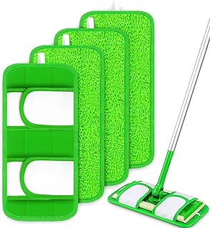 Microfiber Mop Pads Compatible with Sweeper Mop, Wet Pads Refills Dry Pads Reusable Wet Pads Mop Refill Pads Dry Wet Refills Washable Pads Wood Floor Pads for Wet Dry Cleaning(4 Pack)
